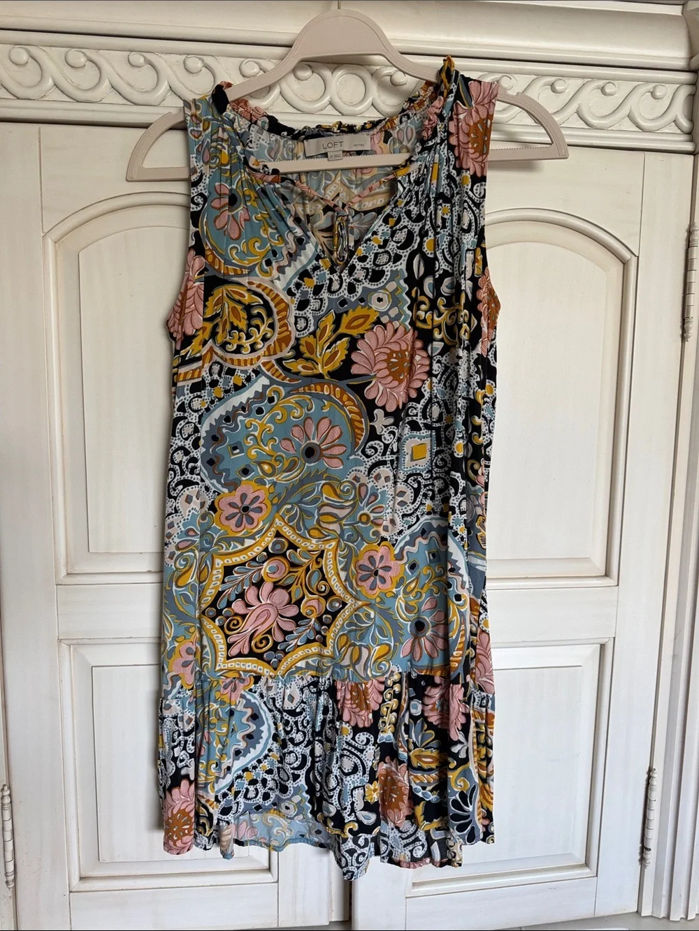 LOFT Sleeveless Paisley Floral Mini Dress in Black, Pink & Mustard